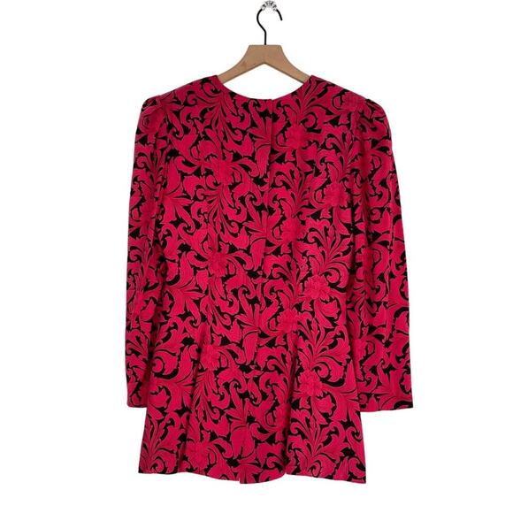 Vintage Richard Warren 100% Silk Blouse Size 10 Red and Black Floral Peplum - Picture 2 of 7